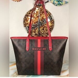 COACH Varsity Stripe City Zip Tote Bag 2016 11.75"x10.5"x5.5"